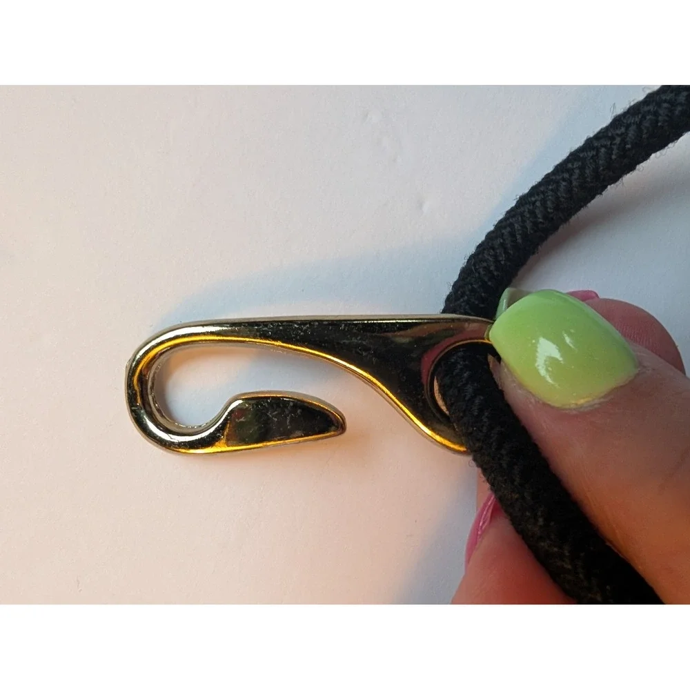 Vintage Leather Shop Black Braided Cord Nautical Knot Elastic Belt Gold Hook S